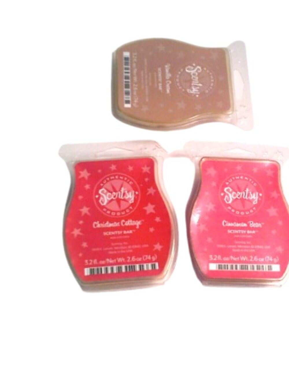 Scentsy Lot of 3 Various Scents:  Vanilla Cream, Cinnamon Bear,Christmas Cottage